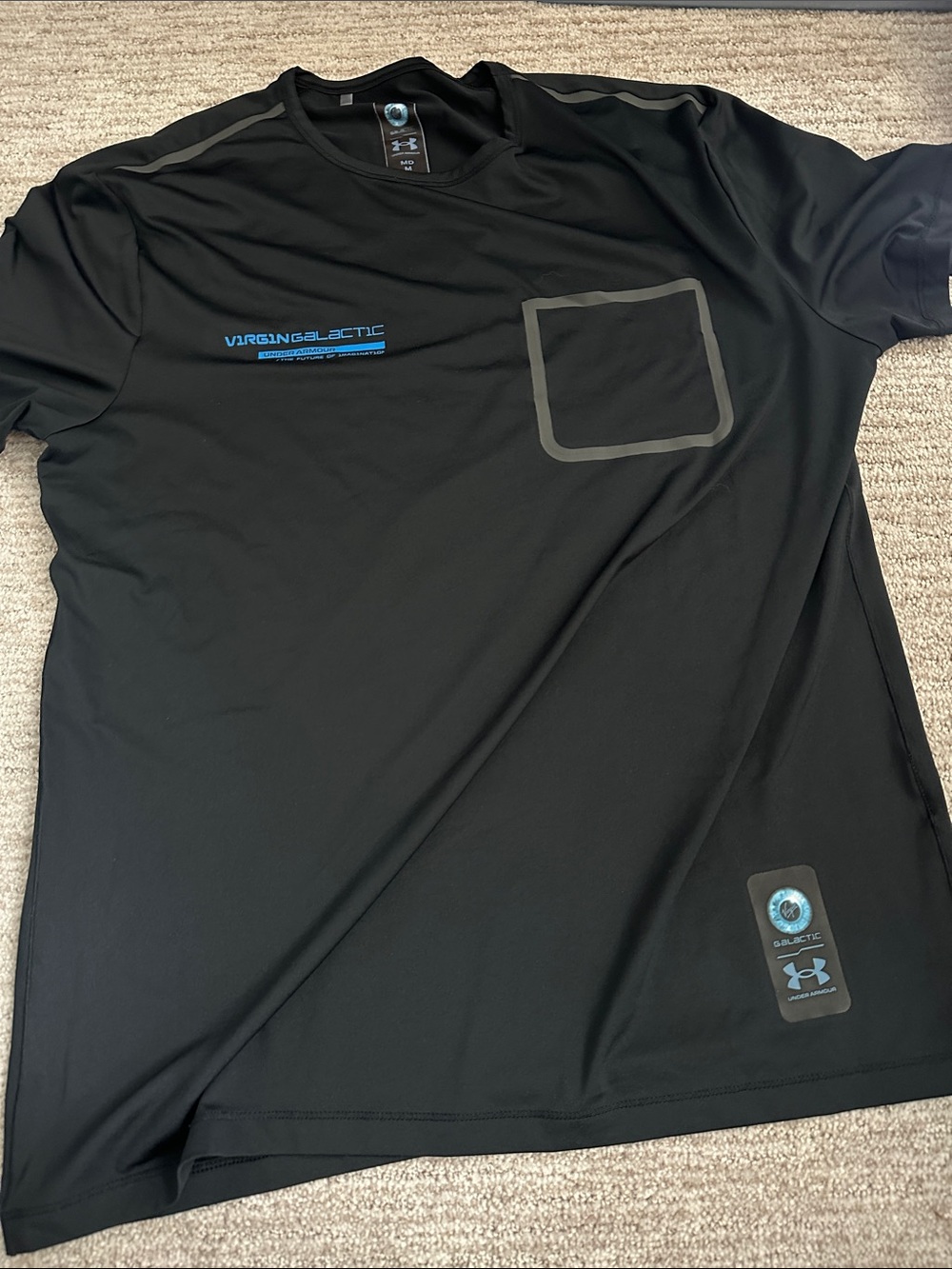 Under Armour Black Tee with Blue Virgin Galactic Logo